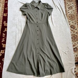 Calvin Klein Collection Khaki Button-Down Midi Dress